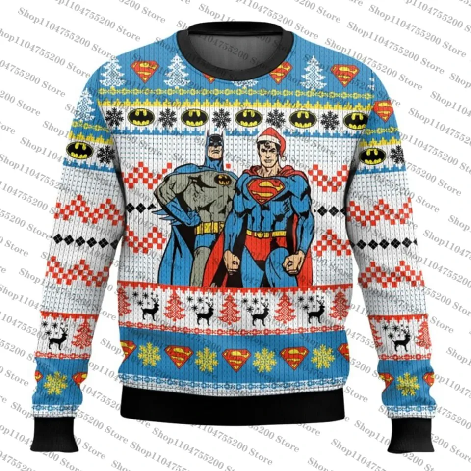 Superman And Batman Brothers Christmas Logo Ugly Christmas Sweater 2026 New Pullover Sweatshirt Long Sleeve Snowflake Design