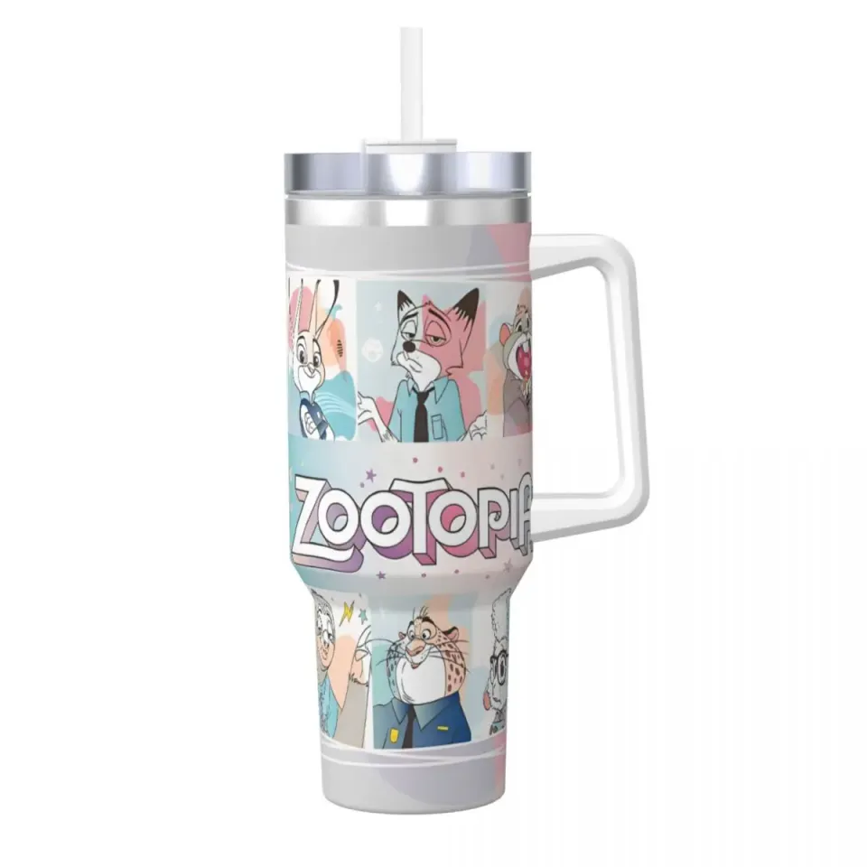 Stainless Steel Tumbler 40 oz with Handle Zootopia Design Insulated Travel Mug
