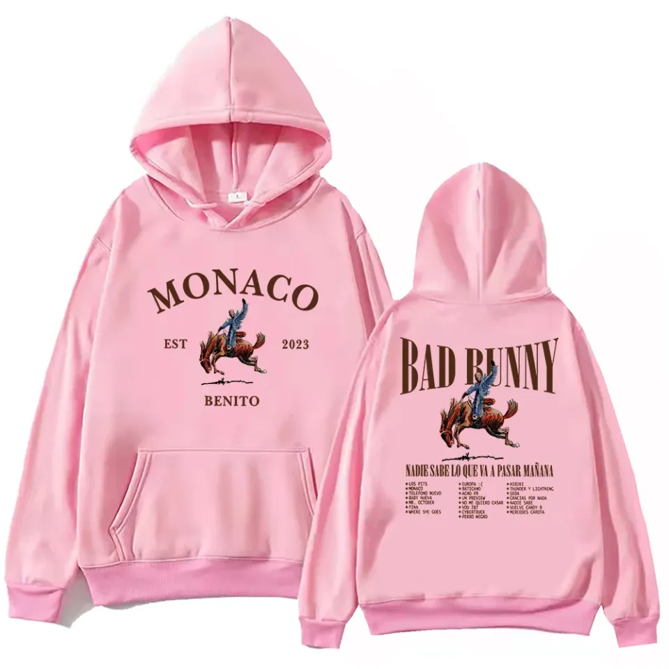Bad Bunny Monaco Hoodie Harajuku Pullover Tops Sweatshirt Fans Gift