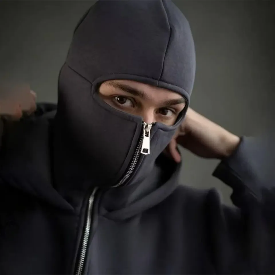 Autumn Winter Men's and Women's Norway flag pattern fleece zip up hoodies Balaclava Hooded Mask Design Fashionable sweatshirt