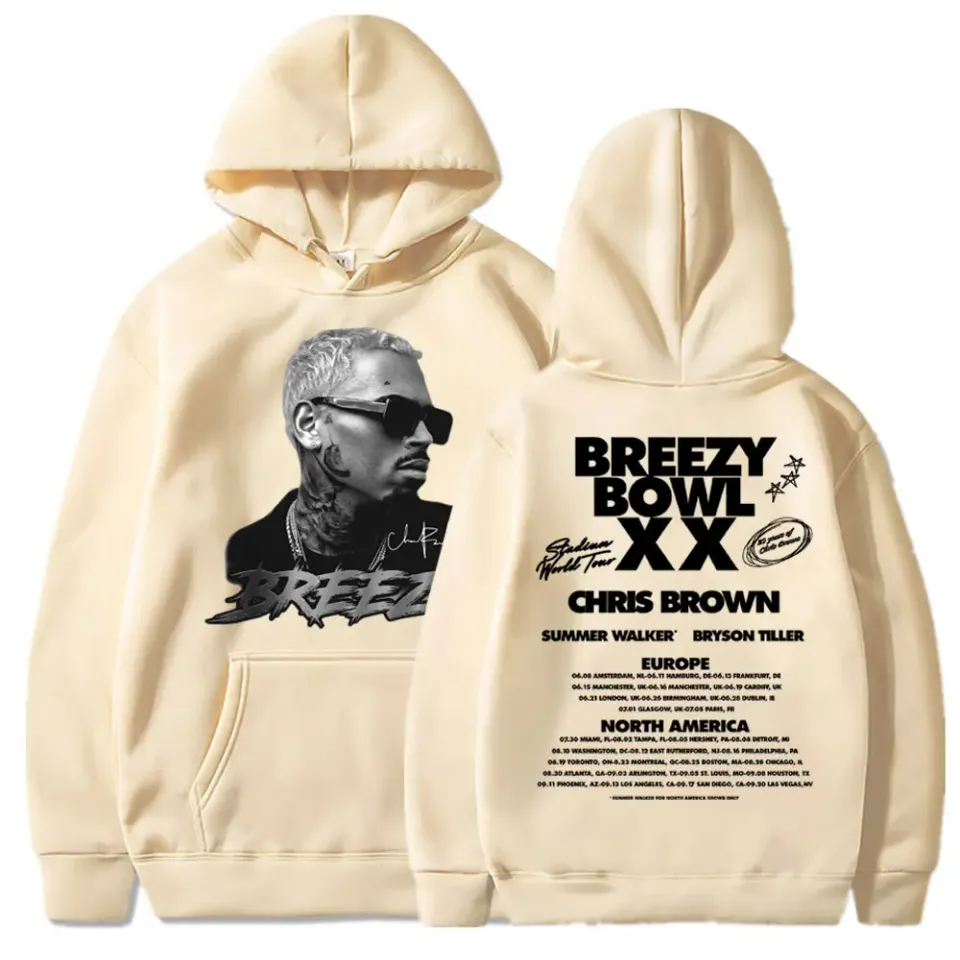 Chris Brown Breezy Bowl XX 2025 Concert Tour Hoodie Hip Hop Retro Men Women Sweatshirt Oversized Fleece Warm Pullover Streetwear