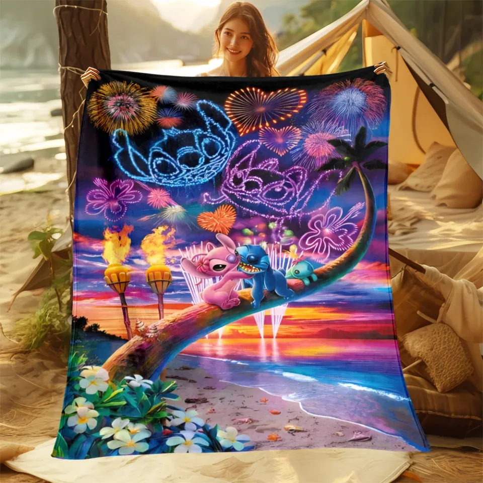 Stitch Cartoon HD Printed Flannel Thin Blanket.Four Season Blanket.for Sofa,bed,living Rooms,travel,Picnic,office Blanket Gifts