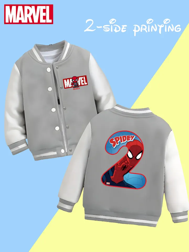 Marvel Boys' Baseball Jacket - Spider-Man Digital Double-Sided Graphic, Soft Fabric