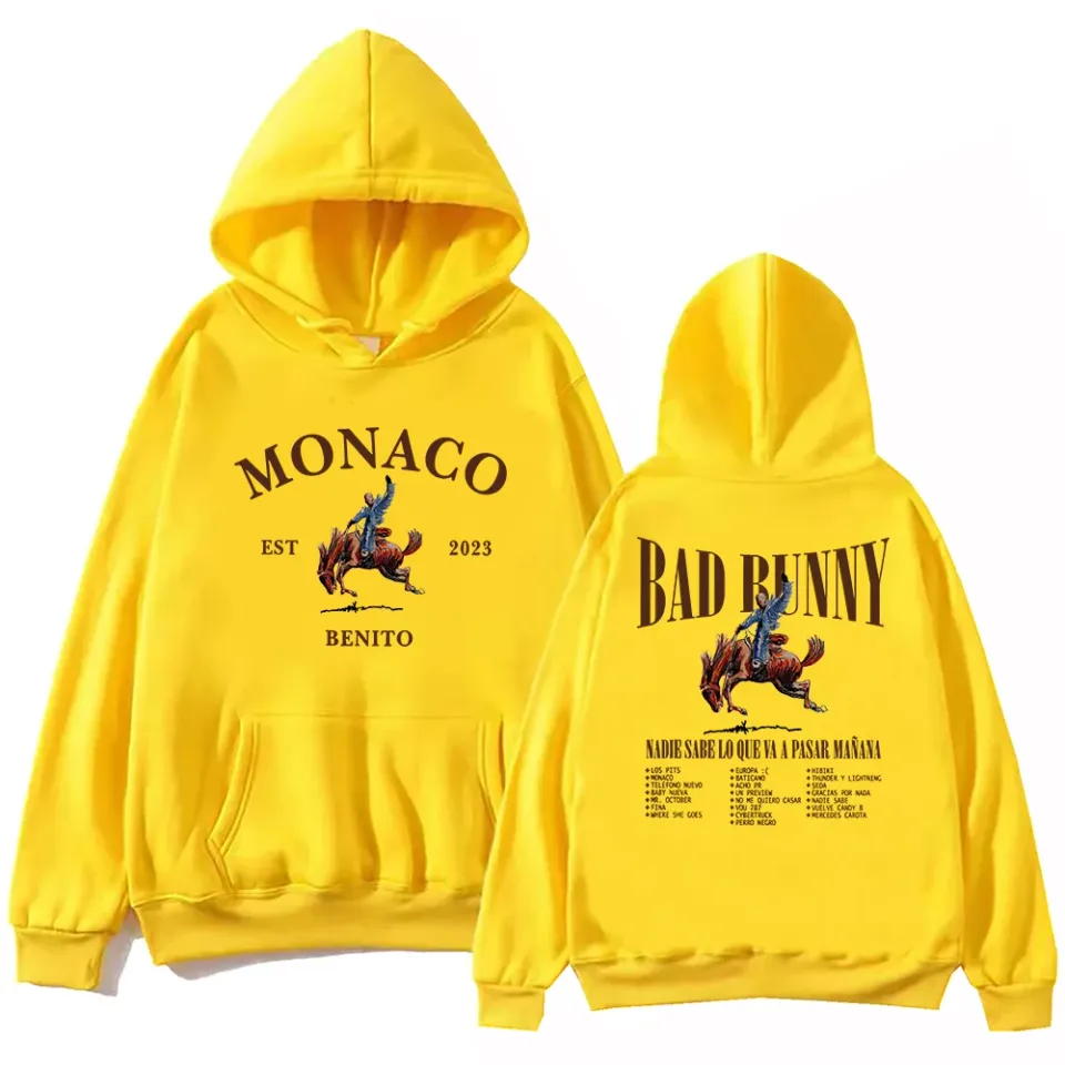 Bad Bunny Monaco Hoodie Harajuku Pullover Tops Sweatshirt Fans Gift