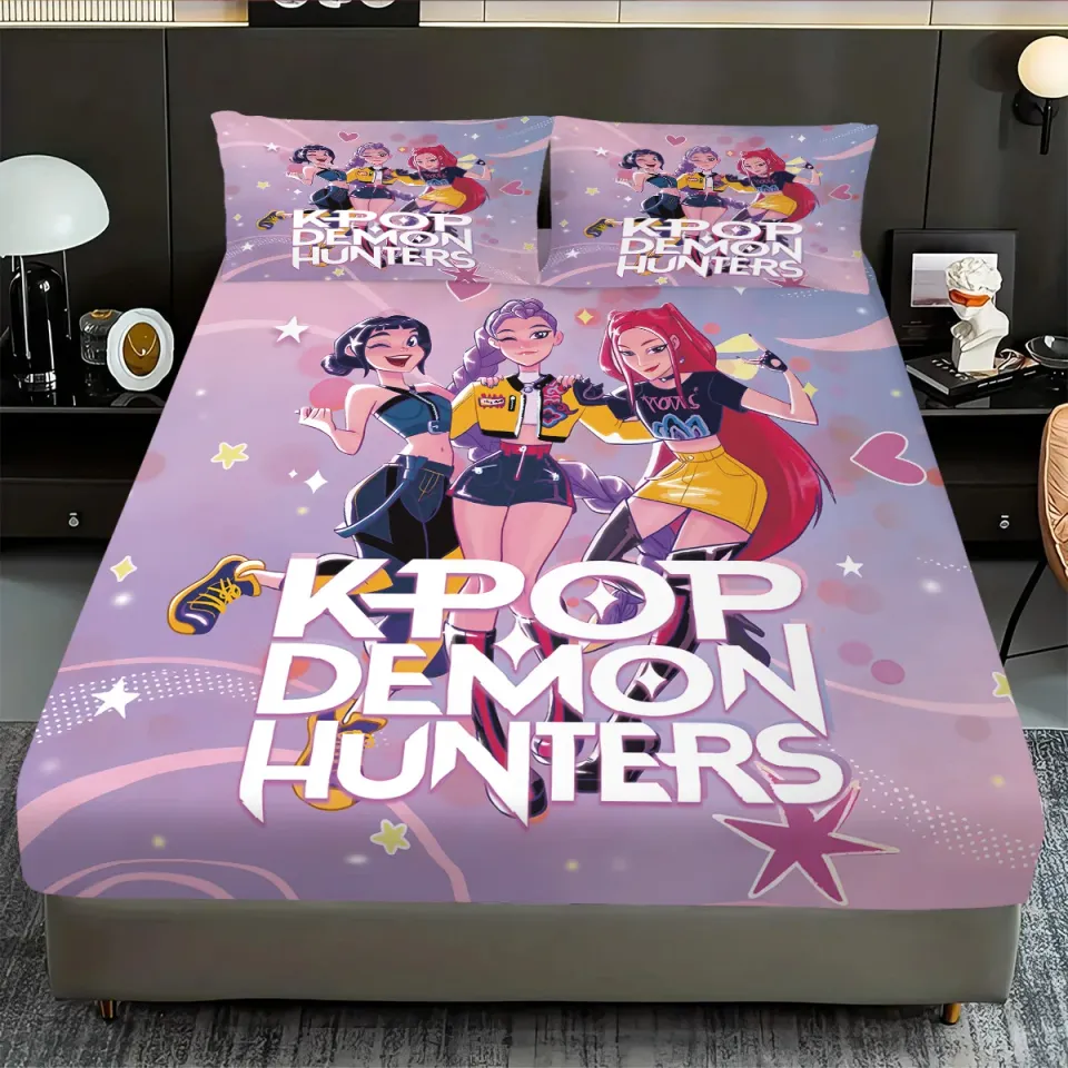 K-Pop Demon Hunters Print Bedding Set Multi Size Soft Bedspread Bedroom Decor