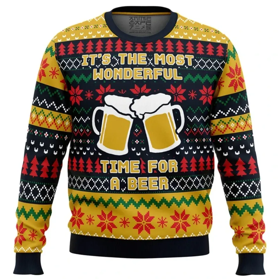 New Christmas Beer Season 3D Printed Men's Ugly Christmas Sweater Winter Unisex Casual Holiday Party Women Pullover Wholesale