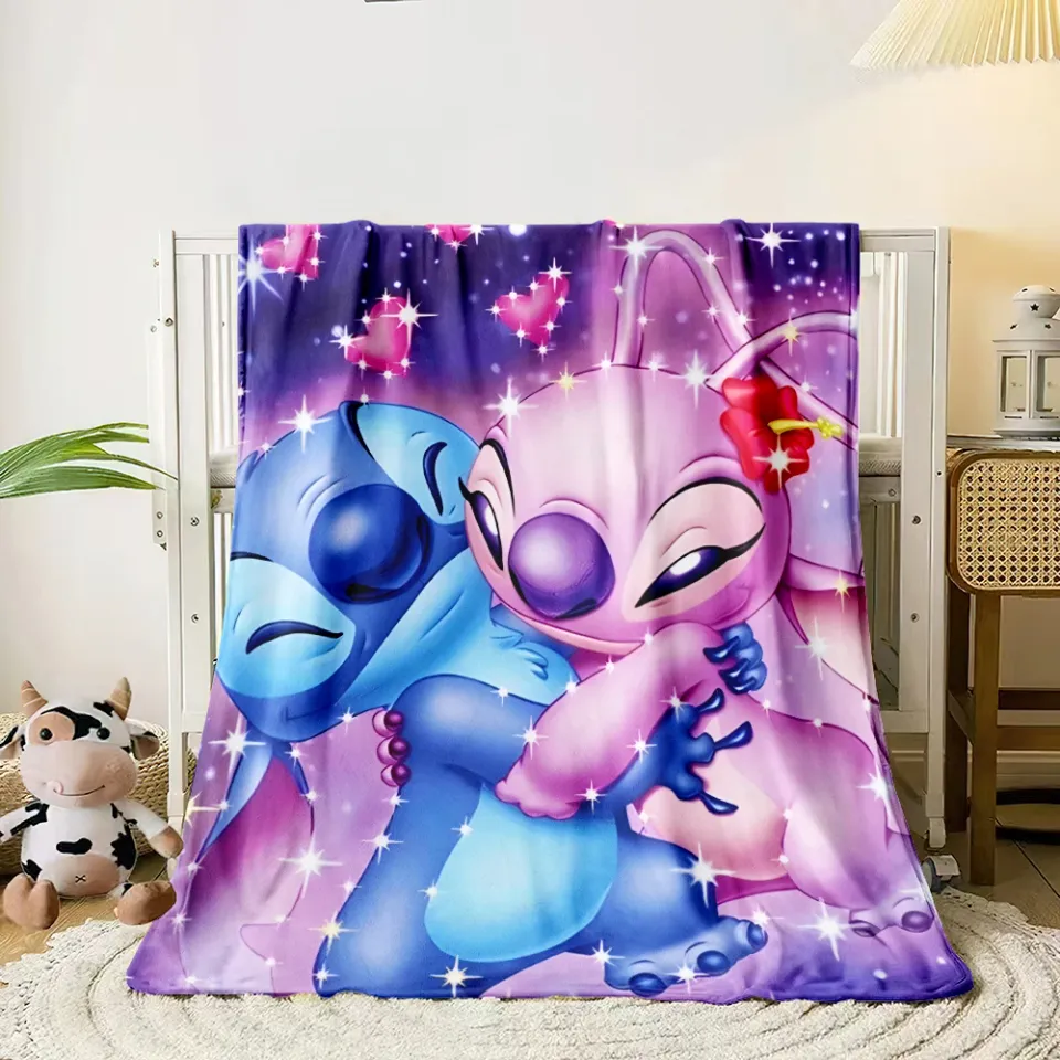 Stitch Cartoon HD Printed Flannel Thin Blanket.Four Season Blanket.for Sofa,bed,living Rooms,travel,Picnic,office Blanket Gifts