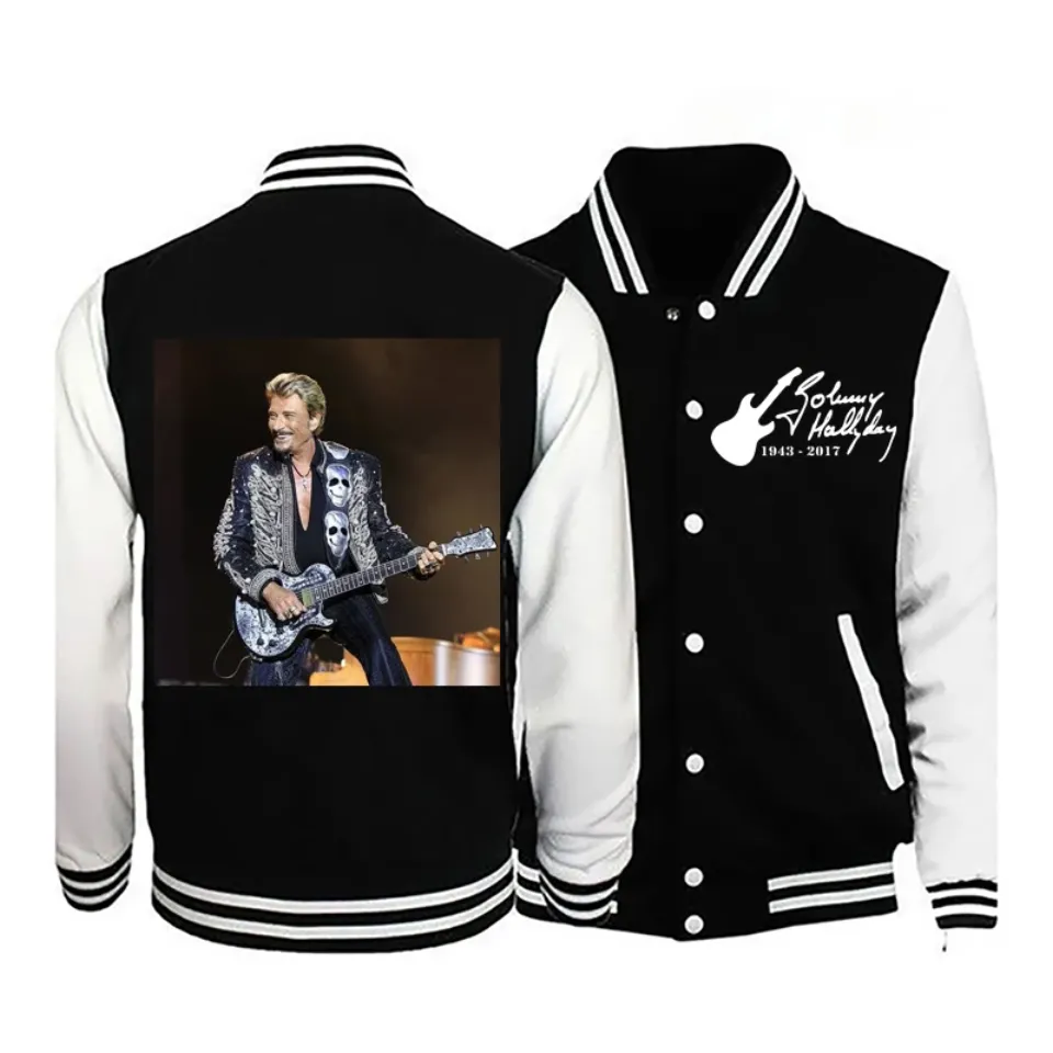 2025 Johnny Hallyday New Men's Long-Sleeved Casual Bomber Jacket Baseball Uniform Jacket