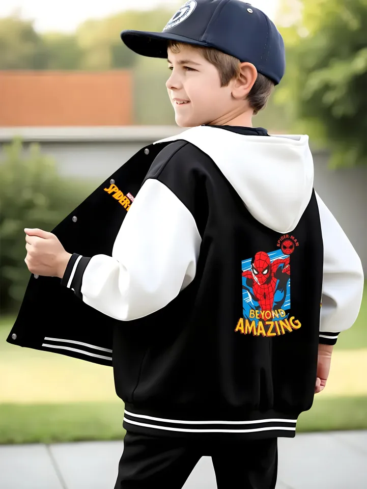 Marvel Boys Baseball Jacket - Wolverine, classic black and white, soft fabric, warm and comfortable, skin-friendly, fashi