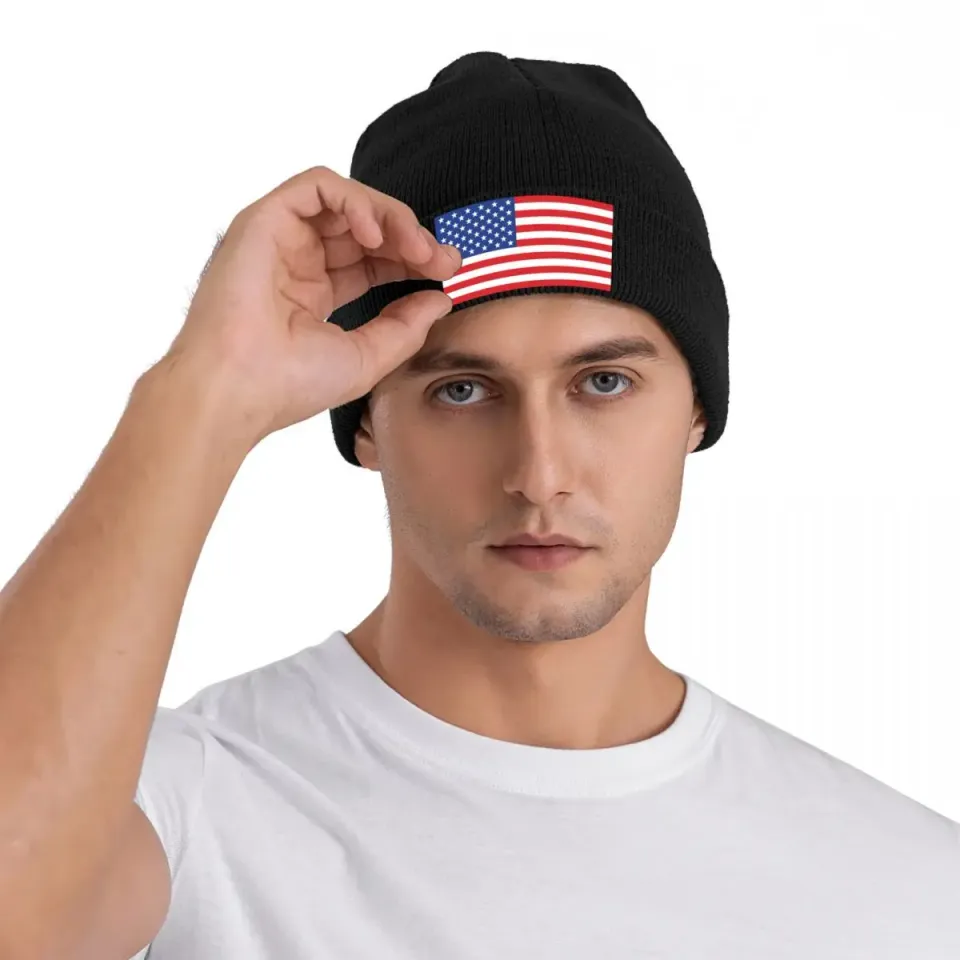Custom USA American Flag Knit Beanie Unisex Winter Skull Cap