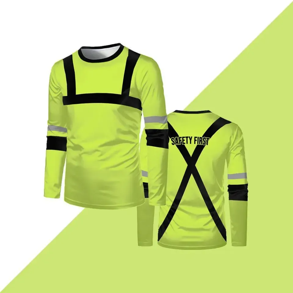 High-quality Safety Workwear Outdoor Worker Safety-first Printed Long-sleeved T-shirt Autumn Men's Loose Round Neck Work Shirt