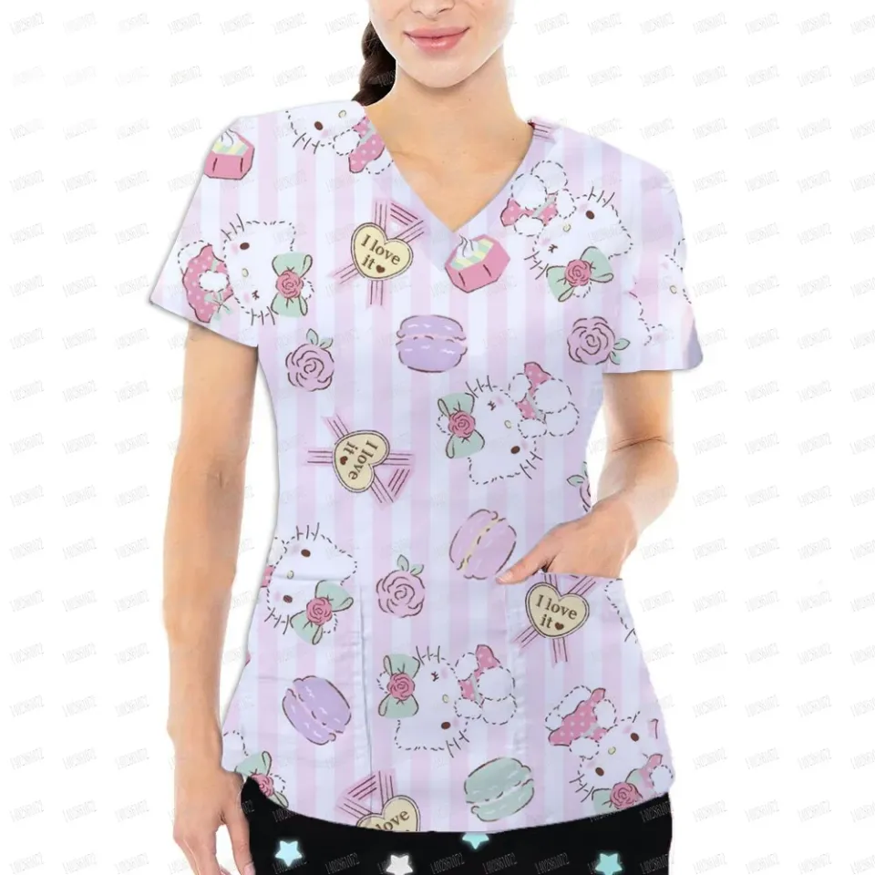 Hello Kitty/Kuromi printed Scrubs Top For Nurses and Pediatricians