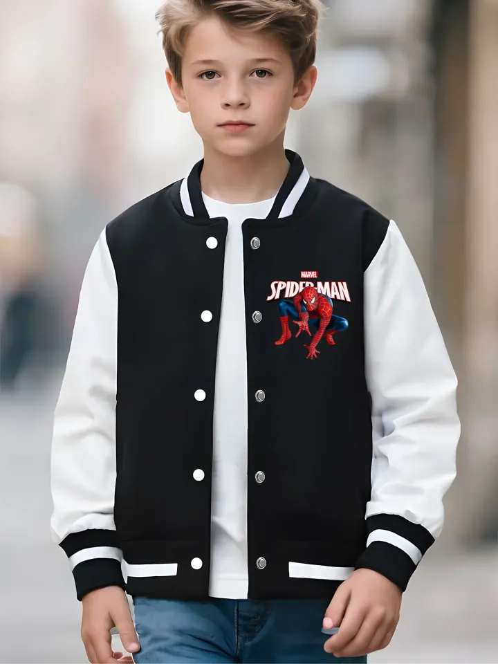 Marvel Boys' Baseball Jacket - Reversible Spider-Man Graphic, Soft Fabric