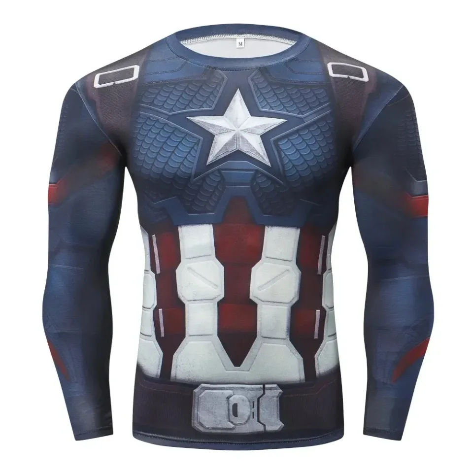 Men's Compression Shirts Superhero Longs Sleeve Workout Gym T-Shirt Running Tops Cool Dry Sports Base Layer Athletic Undershirts