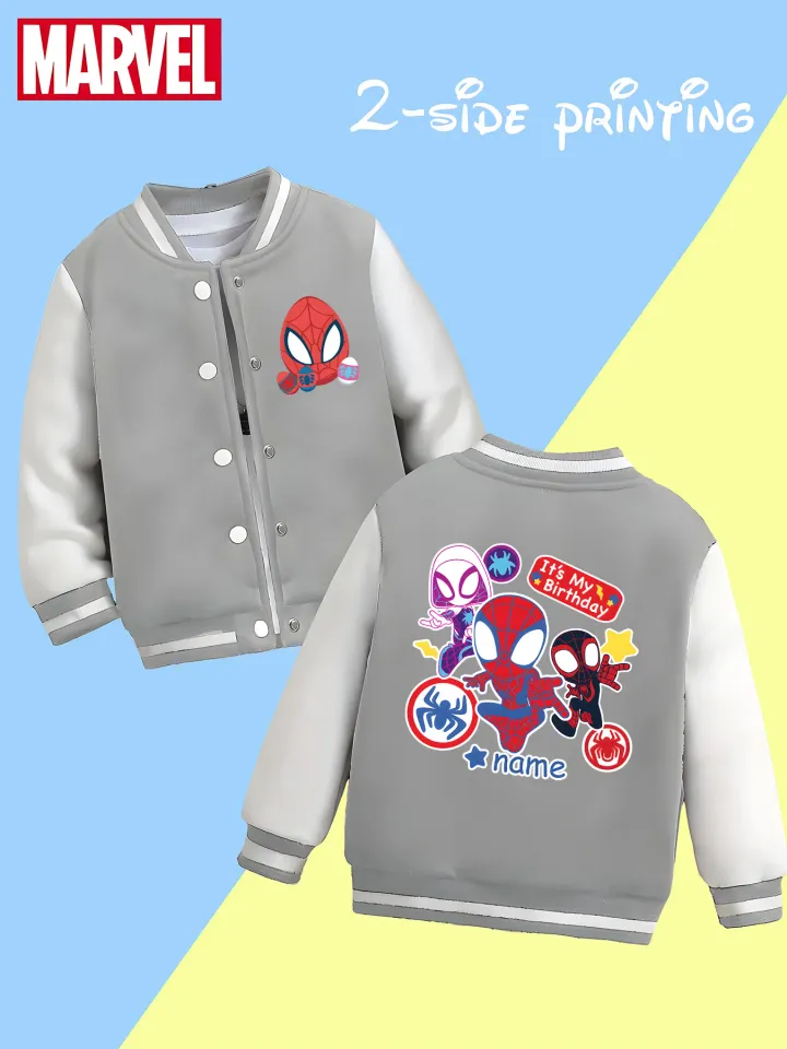 Marvel children's baseball jacket - Spider-Man family theme print, rich double-sided pattern, suitable for school, playin