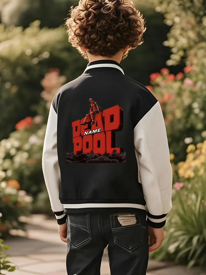Marvel boys' baseball jacket - Deadpool 3D lettering print, double-sided to highlight individual style, suitable for dail