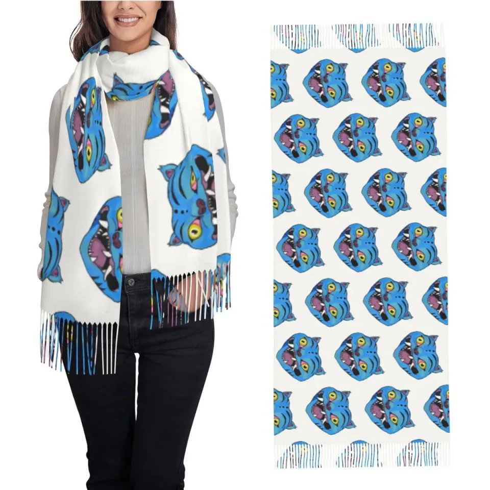Kpop Demon Hunters Derpy The Tiger Scarf for Women Winter Warm Pashmina Shawls and Wrap Long Scarves with Tassel for Ladies