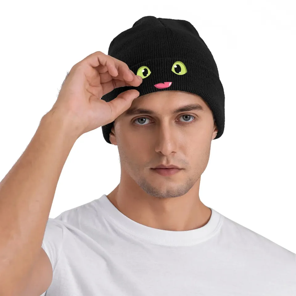 Funny Expression Face Print Knit Beanie Hat T-Toothless Hippie Head Wrap Winter Cap