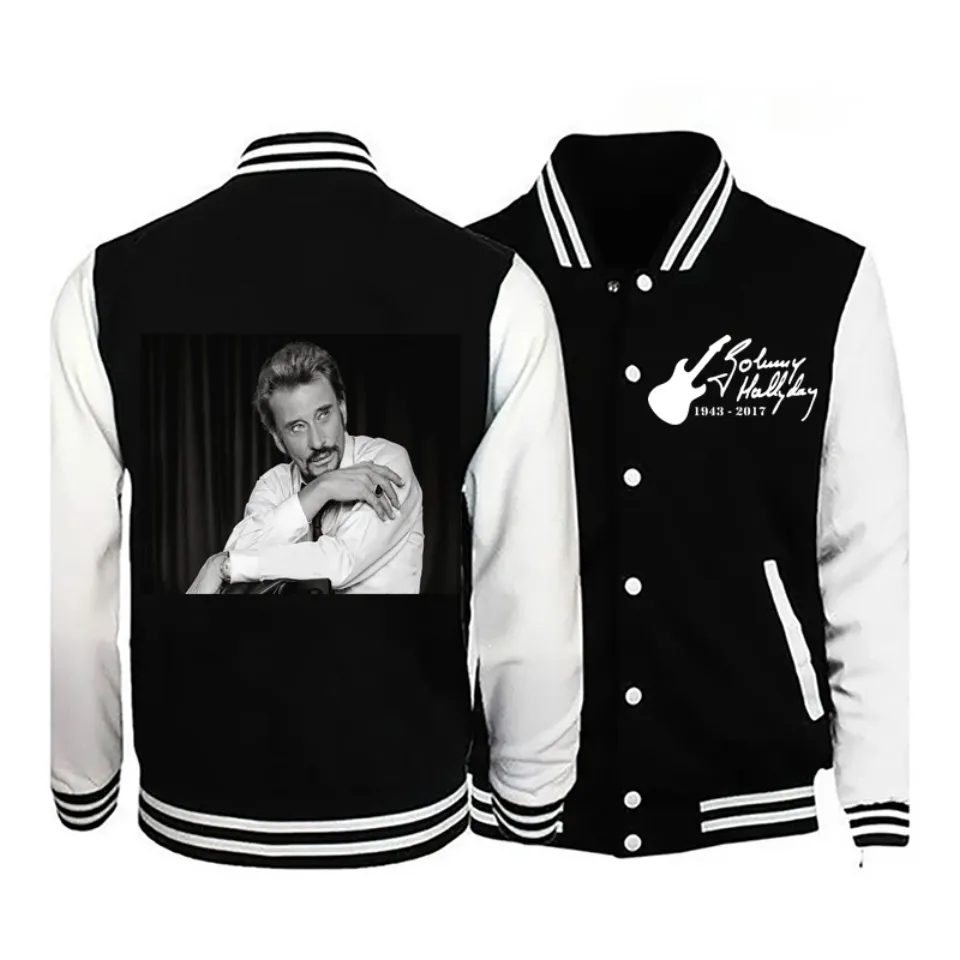 2025 Johnny Hallyday New Men's Long-Sleeved Casual Bomber Jacket Baseball Uniform Jacket