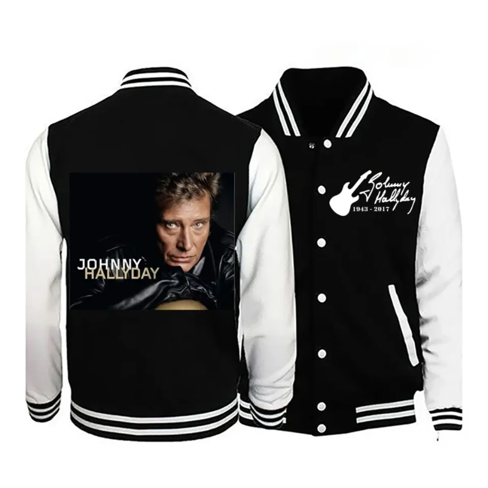 2025 Johnny Hallyday New Men's Long-Sleeved Casual Bomber Jacket Baseball Uniform Jacket