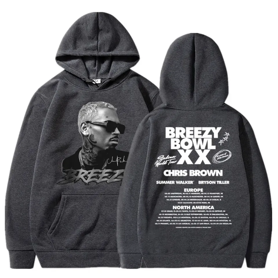 Chris Brown Breezy Bowl XX 2025 Concert Tour Hoodie Hip Hop Retro Men Women Sweatshirt Oversized Fleece Warm Pullover Streetwear