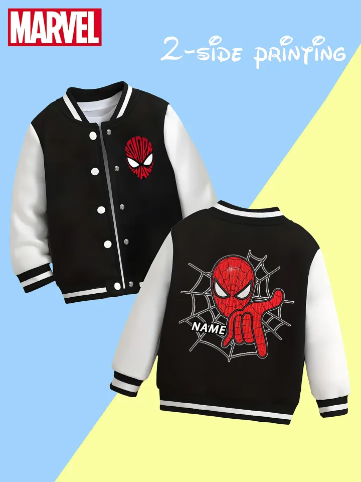 Marvel boys' baseball jacket - Spider-Man hand gesture spiderweb print, double-sided display of classic action, suitable