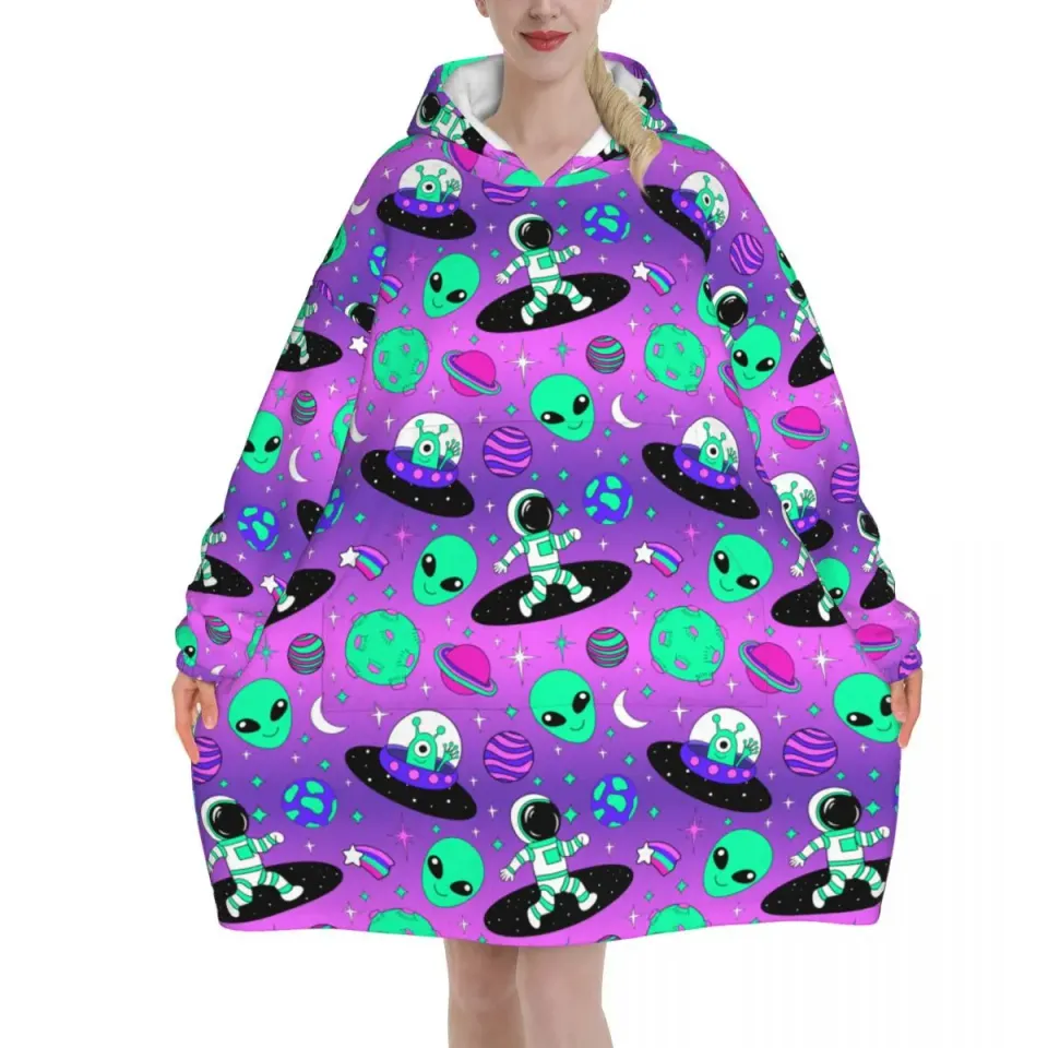 Psychedelic Galaxy Astronauts Alien Wearable Blanket Hoodie