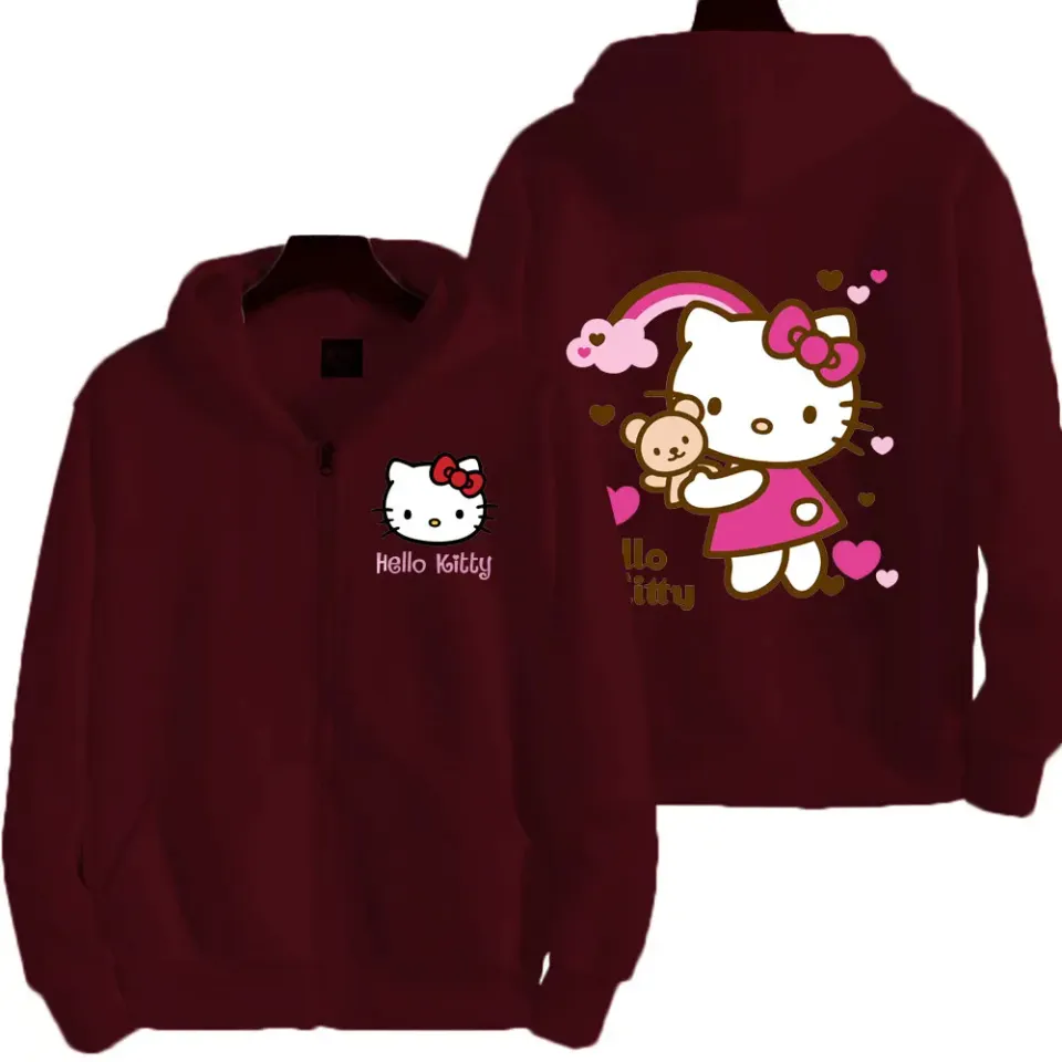 Hello Kitty Double Sided Zipper Hoodie | Unisex Zip Up Jacket