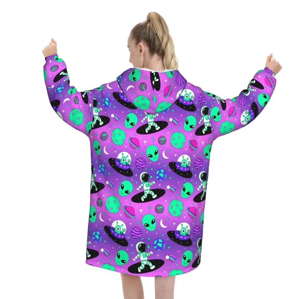 Psychedelic Galaxy Astronauts Alien Wearable Blanket Hoodie