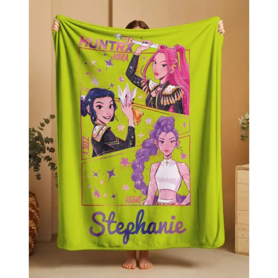 KPOP Gift Flannel Blanket Name Custom D-Demon-Hunters Blankets For Office Sofa Camping Birthday Gifts For Girls Home Decor