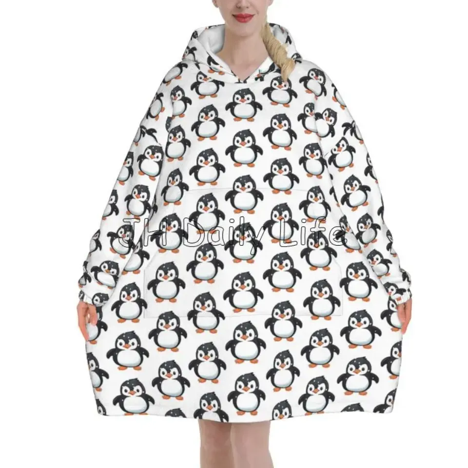 Penguin Wearable Flannel Blanket Hoodie