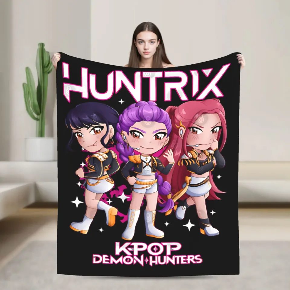Huntrix Kpop Demon Hunters Chibi Fleece Blanket