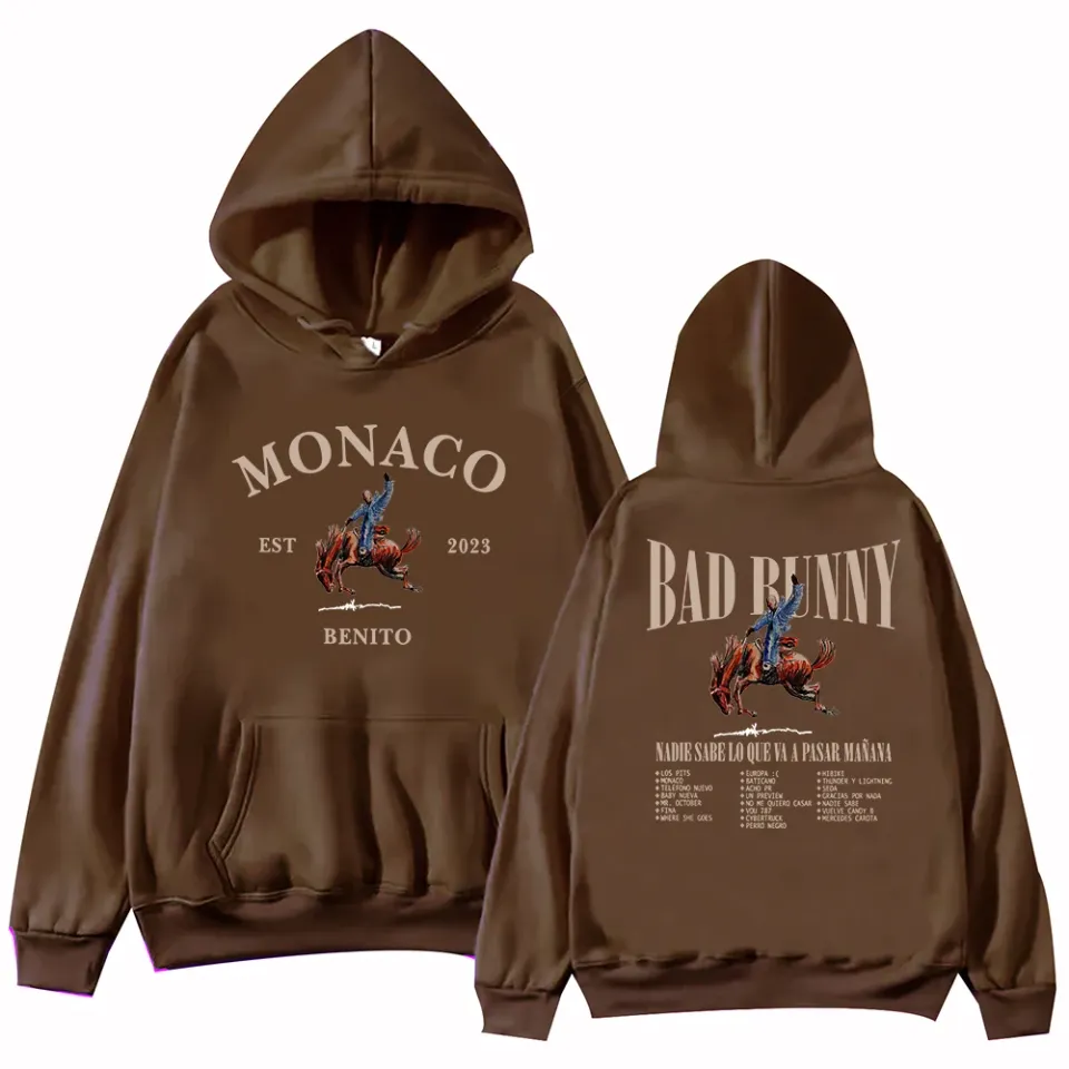 Bad Bunny Monaco Hoodie Harajuku Pullover Tops Sweatshirt Fans Gift
