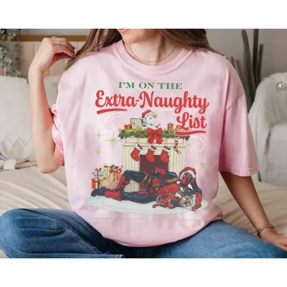 Marvel Deadpool Naughty Christmas Fun T-shirt, Marvel Party Christmas Four Seasons Pure Cotton Suitable for Men and Women