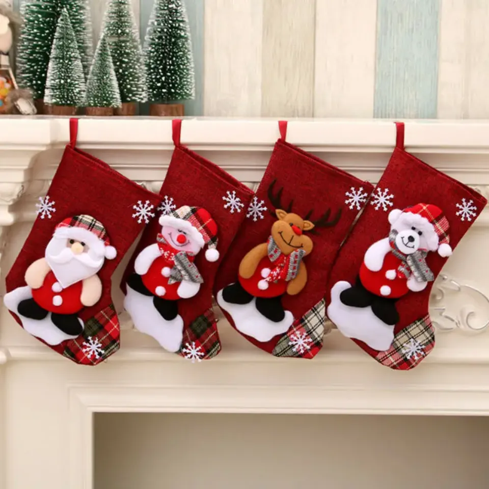 New Christmas Gift Stockings Santa Elk Fabric Gift Socks Christmas Lovely Bag for Children Fireplace Tree Christmas Decoration