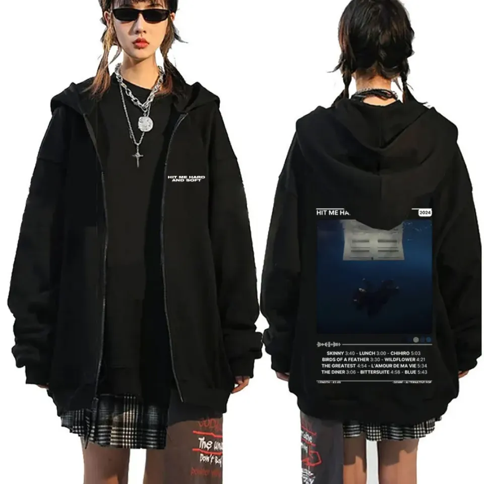 Hit Me Hard and Soft Double Sided Print Zipper Hoodie