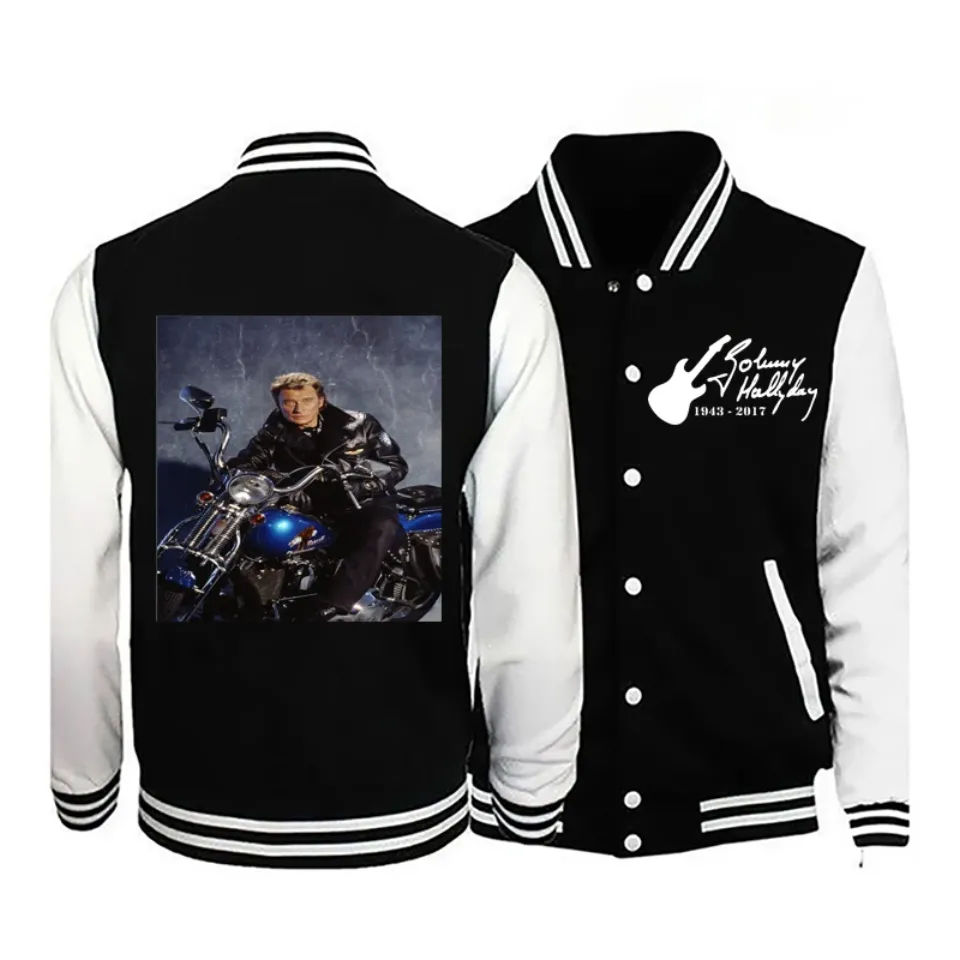2025 Johnny Hallyday New Men's Long-Sleeved Casual Bomber Jacket Baseball Uniform Jacket