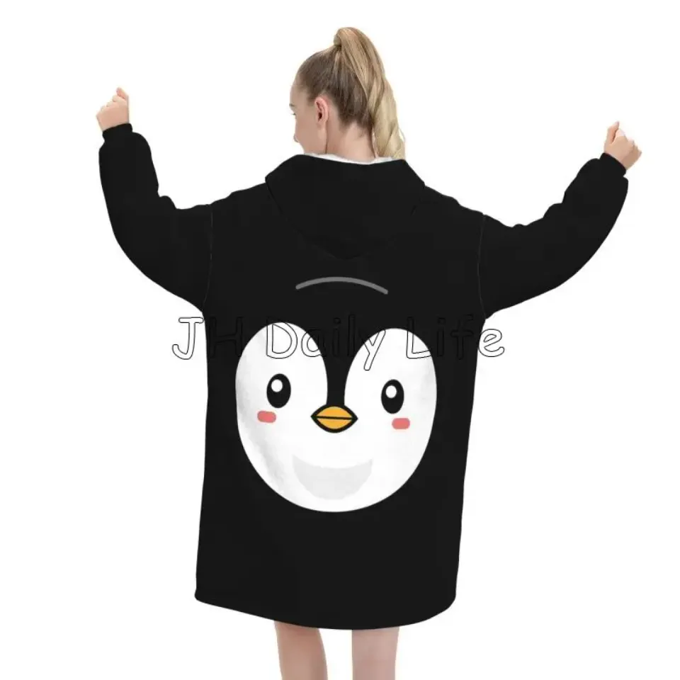 Penguin Wearable Flannel Blanket Hoodie