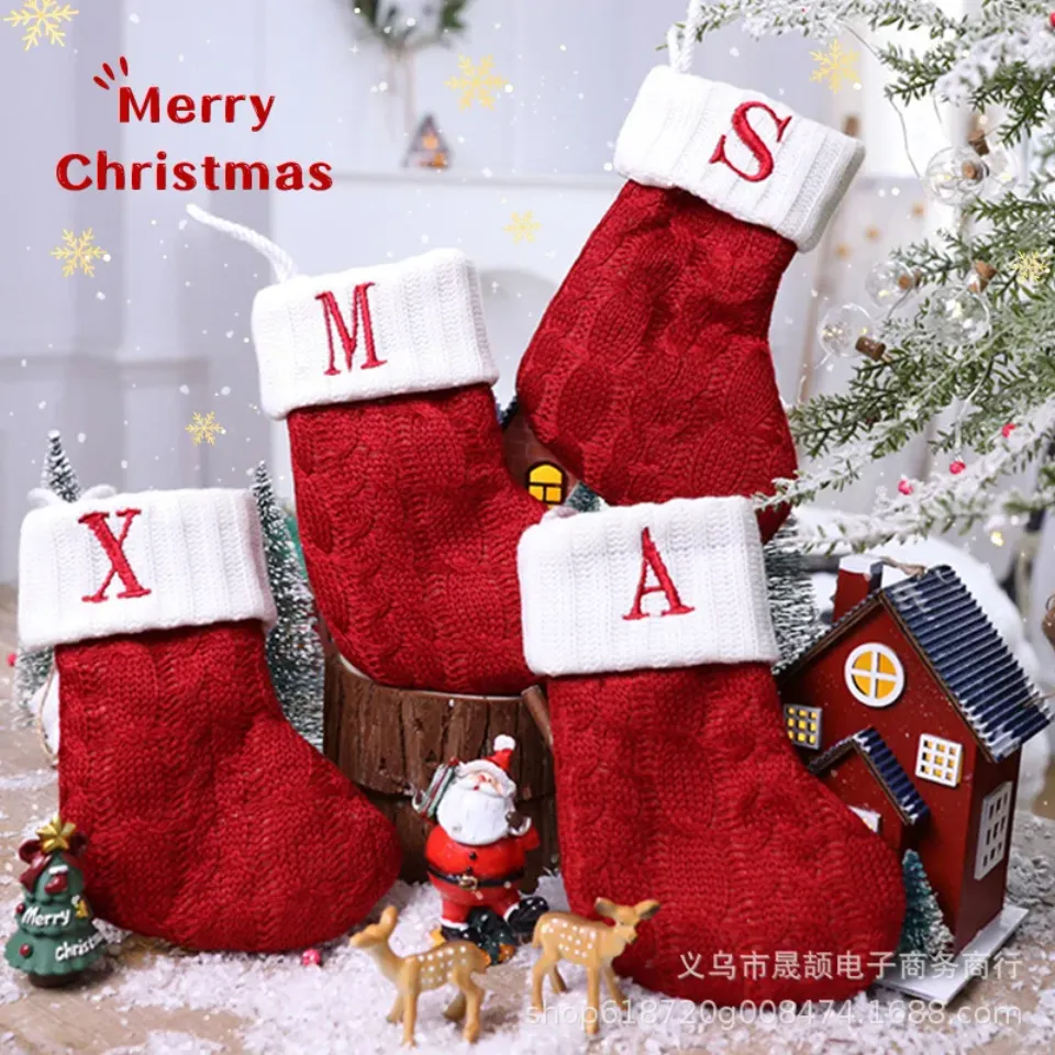 Christmas Boots Letters Christmas Stocking New Knitting Christmas Tree Pendant Decorations SnowflakeChristmas Socks