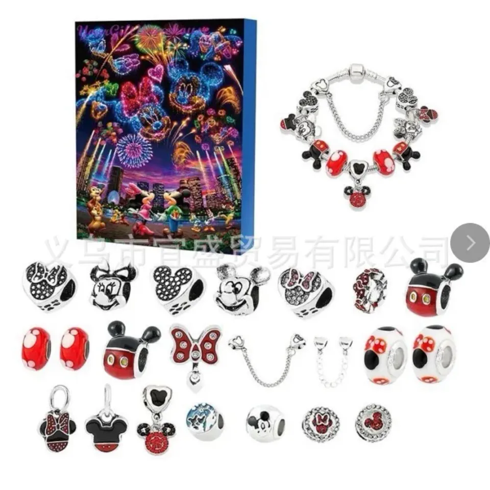 Christmas Advent Calendar Blind Box Mickey Stitch Bracelets 24 Days Xmas Countdown Calendar Diy Jewelry Christmas Gifts