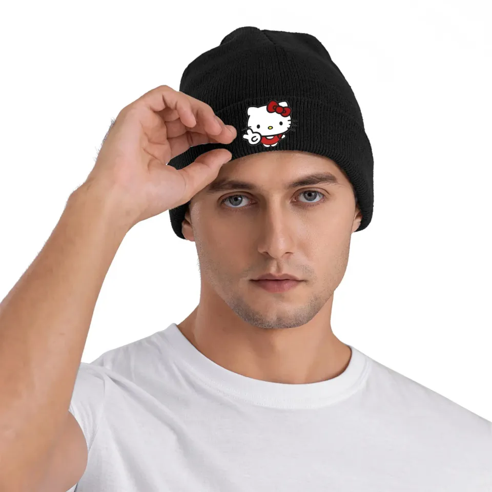 Peace Sign Hello Kitty Knit Beanie Hats - Unisex Winter Graphic Cap