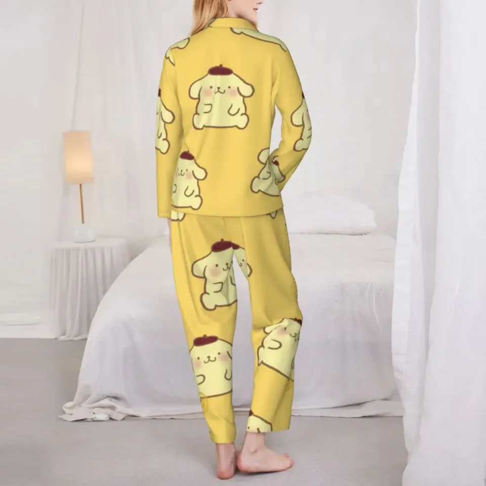 Sanrio Pompompurin Women's Pajamas Set Button Down Pajama 2 Piece Suit Pyjama Femme Nightwear Loungewear