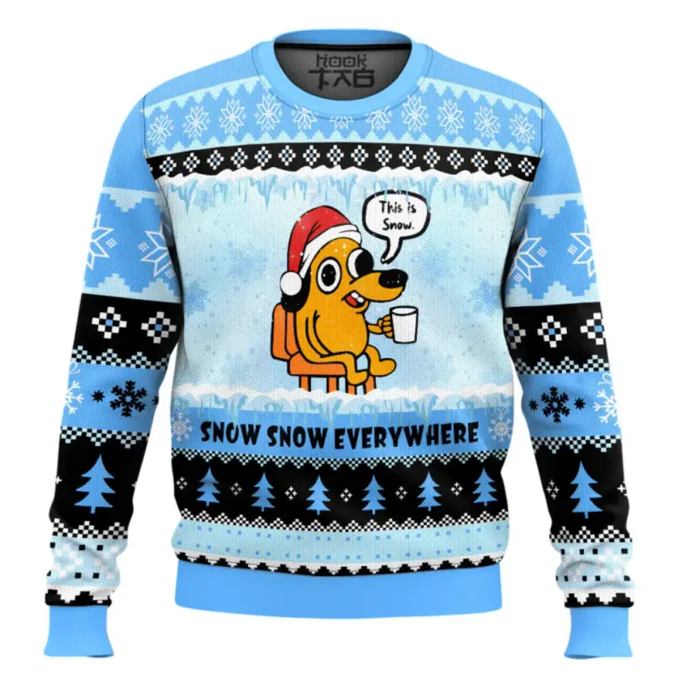 This is Fine Meme Ugly Christmas Sweater Funny Holiday Christmas Party Pullover Plus Size Jumper for Men Women Xmas Gift