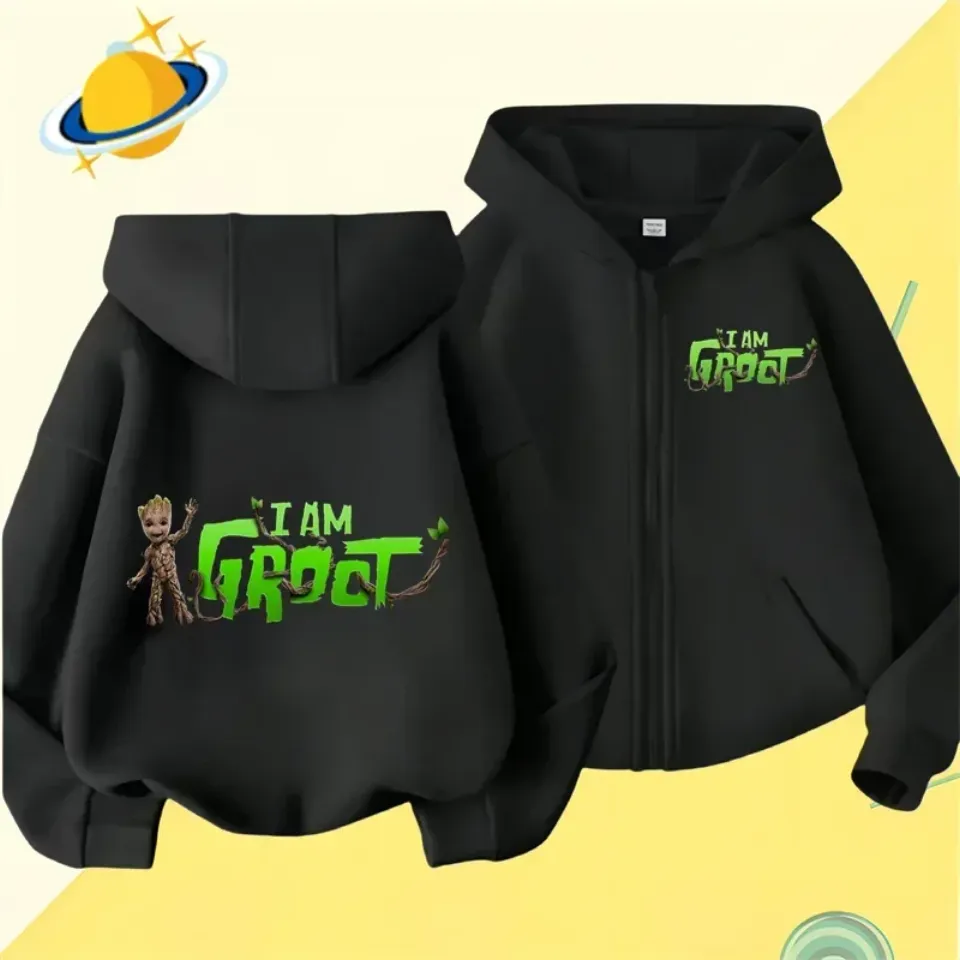 Groot Kids Double Sided Zipper Hoodie | Unisex Zip Up Jacket