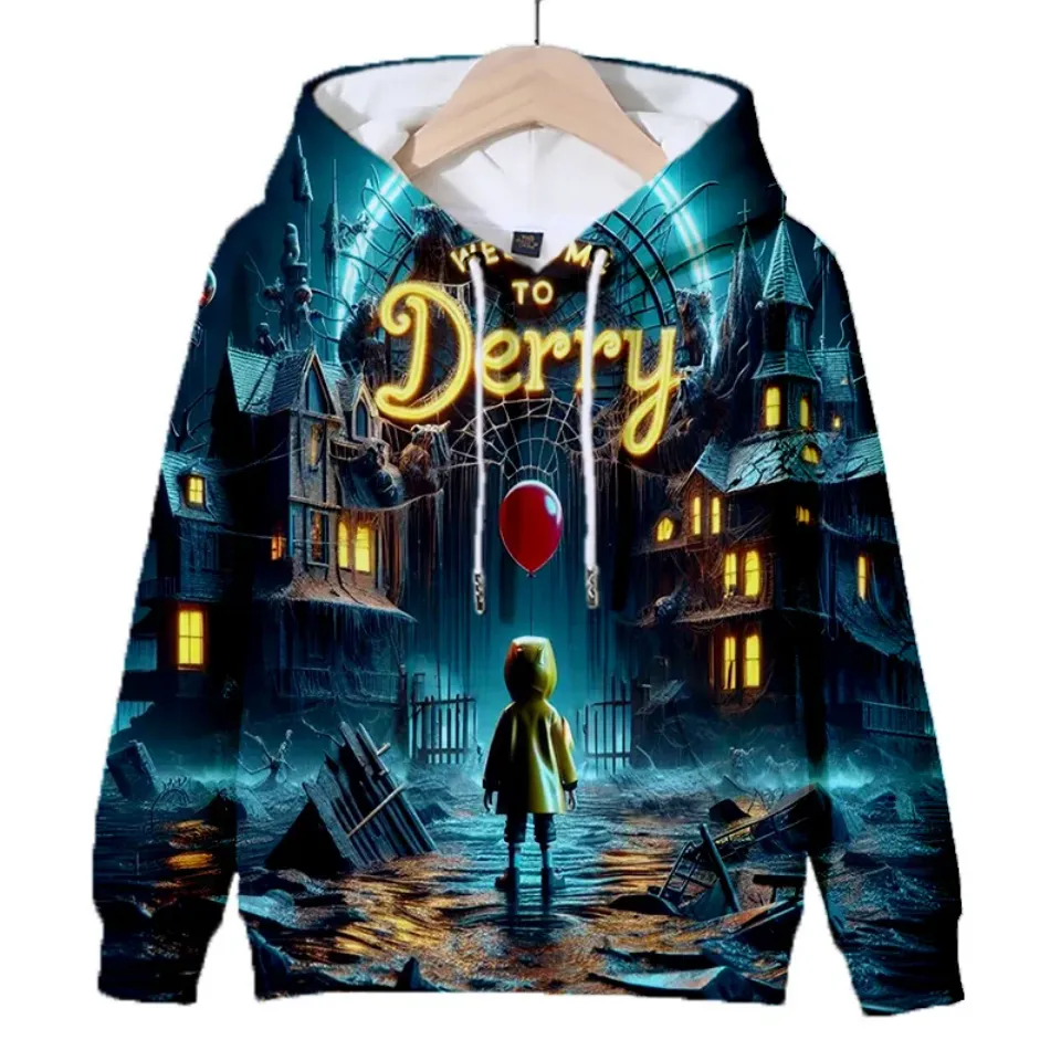 Welcome to Derry 3D Digital Print Custom Hooded Top Provided Image Can DIY Long-sleeved Polyester Adult Hat Fabric Hoodies Y2k