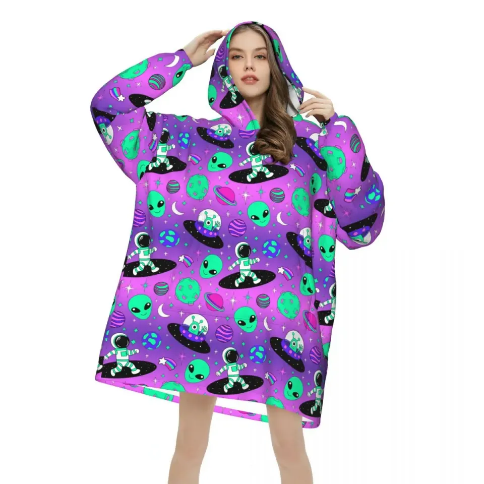 Psychedelic Galaxy Astronauts Alien Wearable Blanket Hoodie