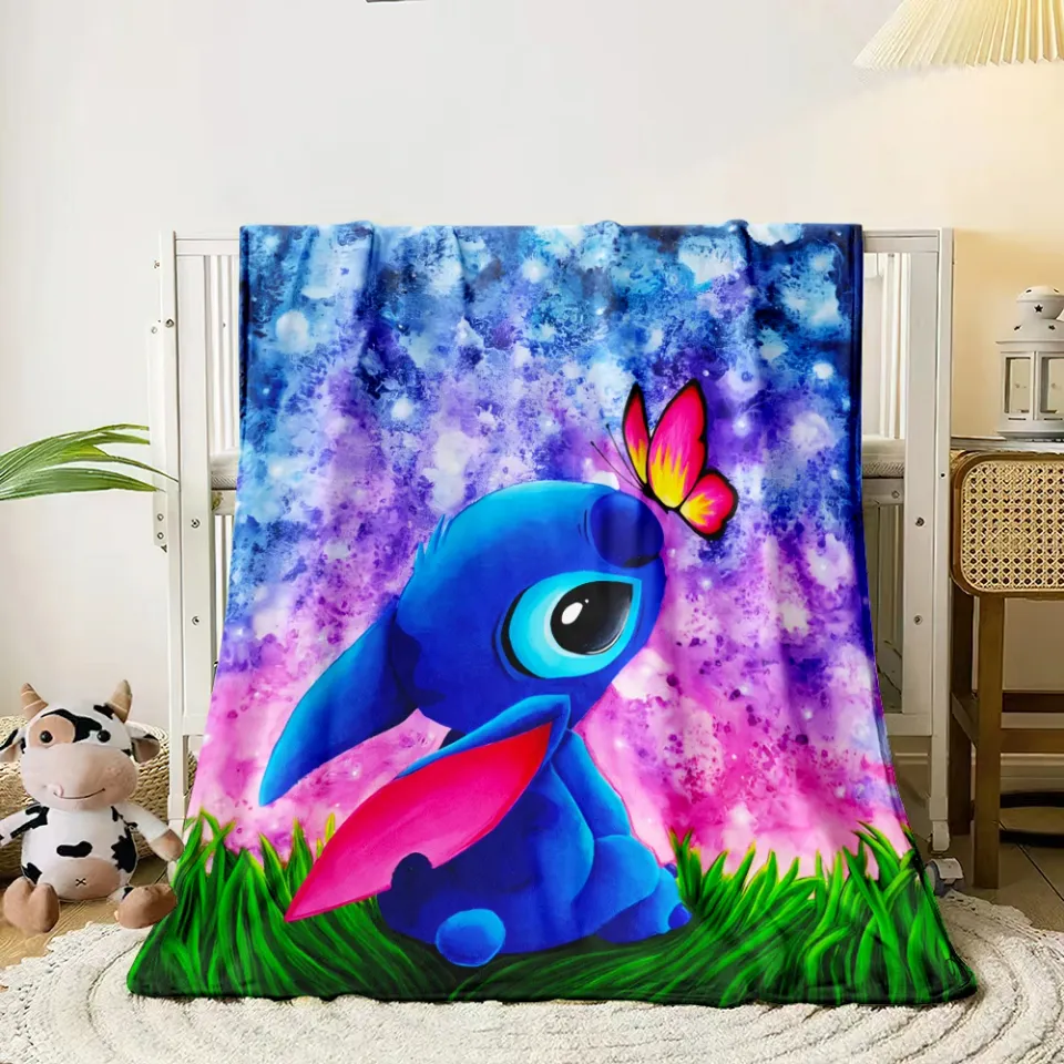Stitch Cartoon HD Printed Flannel Thin Blanket.Four Season Blanket.for Sofa,bed,living Rooms,travel,Picnic,office Blanket Gifts