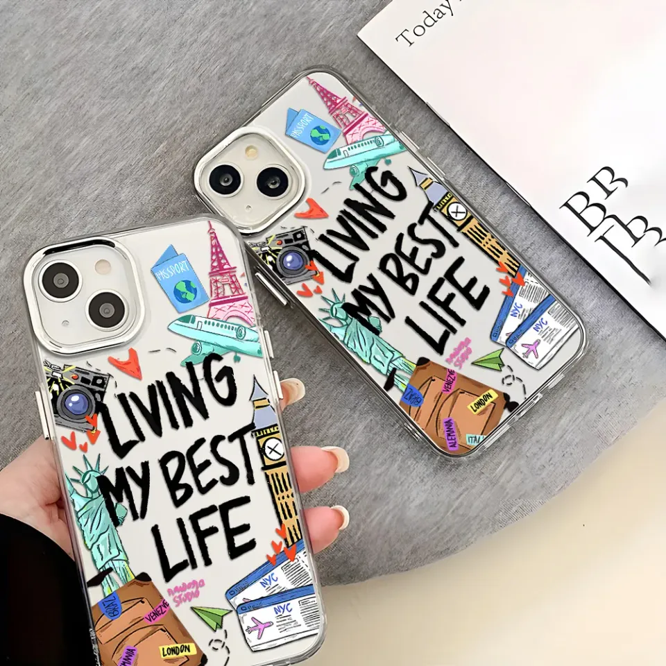 World Travel Label Phone Case For iPhone 17 Pro Max Air 16 15 Pro For iPhone 14 Pro 13 12 11 Shockproof Funda Silver Lens Frame