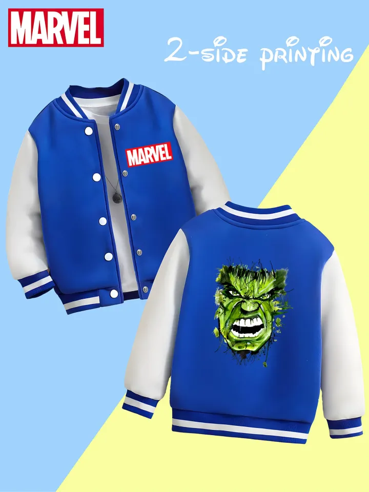 Marvel Boys' Baseball Jacket - Incredible Hulk Print, Double-Sided Pattern, Comfortable Fabric, Black and White, Fashiona