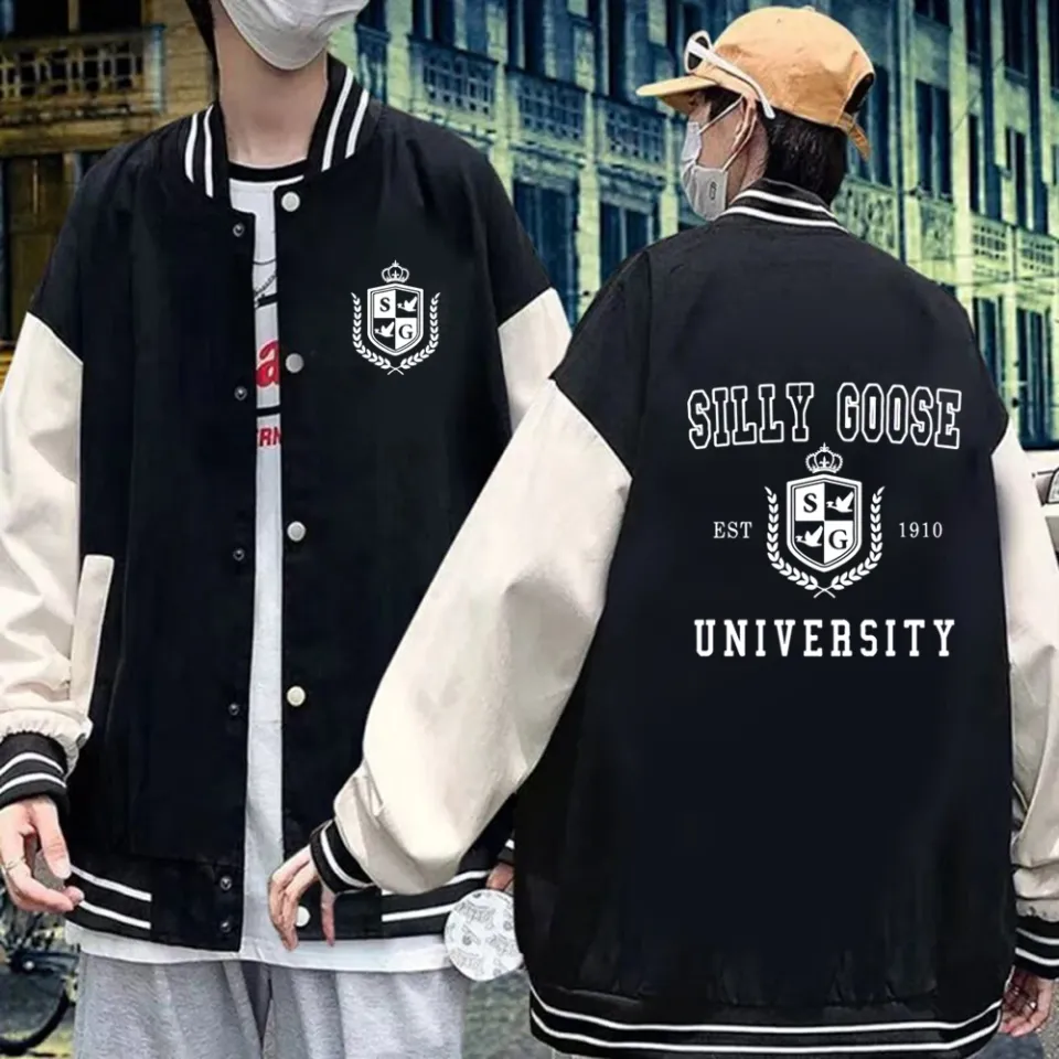 Silly Goose University Baseball Jacket, Trendy Preppy Graphic  Baseball Jacket Gift